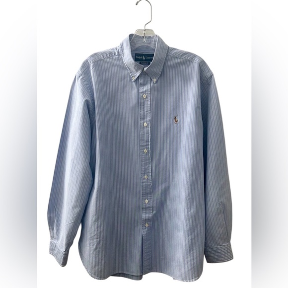 RALPH LAUREN Classic Fit Button Down Blue Stripes Men’s Size Large - Picture 2 of 9